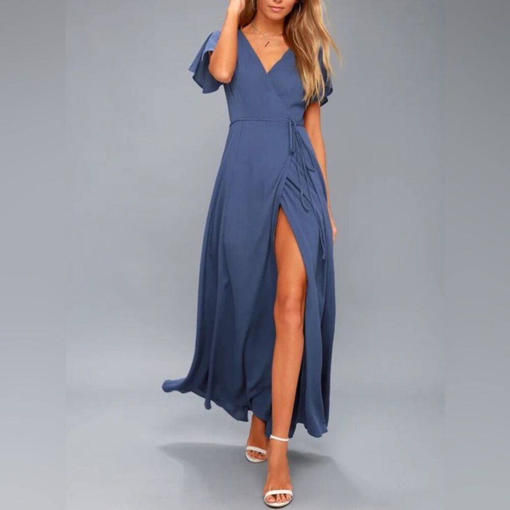 Lulus Heart of Marigold Denim Wrap Maxi Dress Size Small